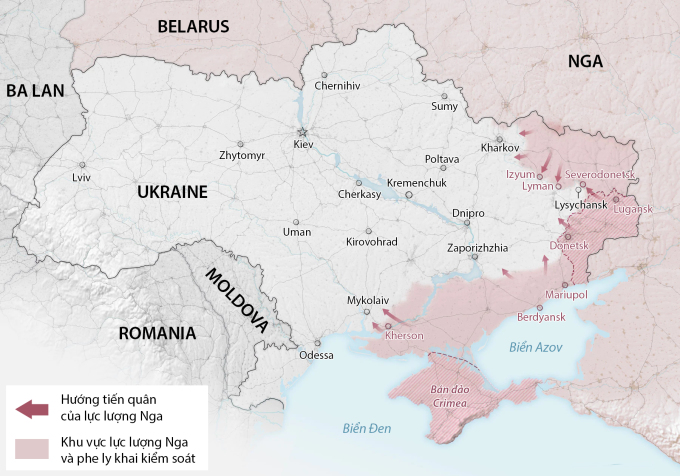 Cục diện chiến sự tại Ukraine sau hơn 4 tháng giao tranh. Đồ họa: Washington Post.